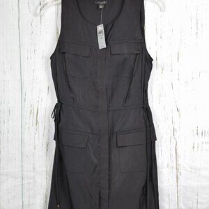 Ann Taylor Dress Tunic Black Sleeveless Pockets Drawstring Waist Size 4P NEW